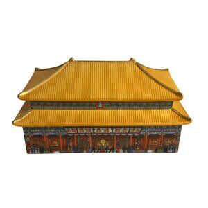 VTG 90s Palace Museum Forbidden City Music Box Yellow Roof Hall 5.5" Collectible